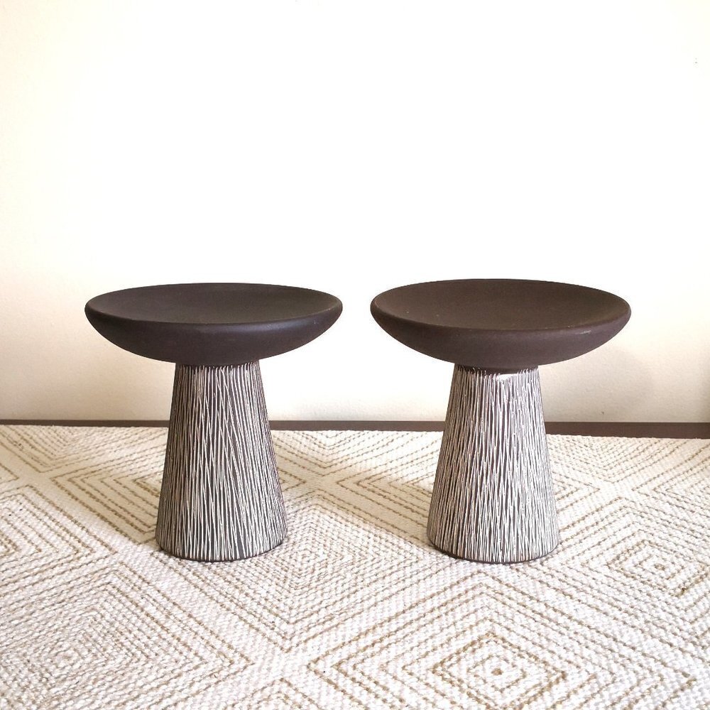 Pair of Mushroom Shaped Pedestal Pillar Candle Holder 5" H 5"Dia